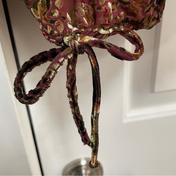 Chico’s Vintage Burnout Metallic Velvet Elastic Waist Wrist Tie Blouson Top - Picture 6 of 9